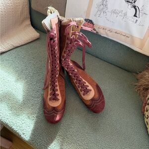 Others Follow Women's Pink and Tan Lace-Up Boots